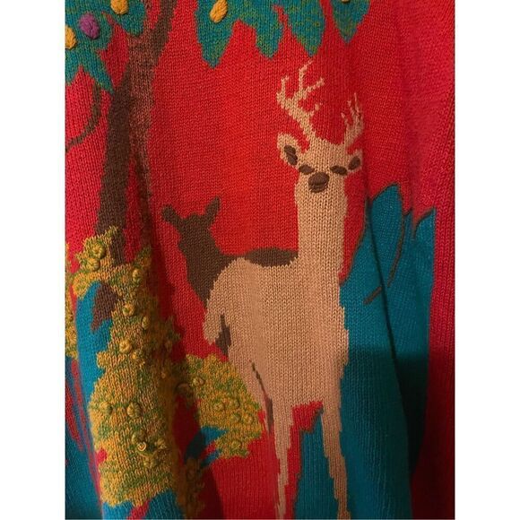 Vintage 90’s Deer Buck Scenic XL Sweater 3D Foilage - Picture 5 of 11